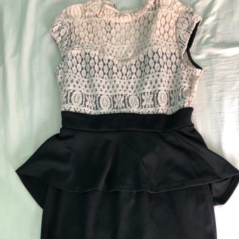Black and White Lace Knee Length Dress